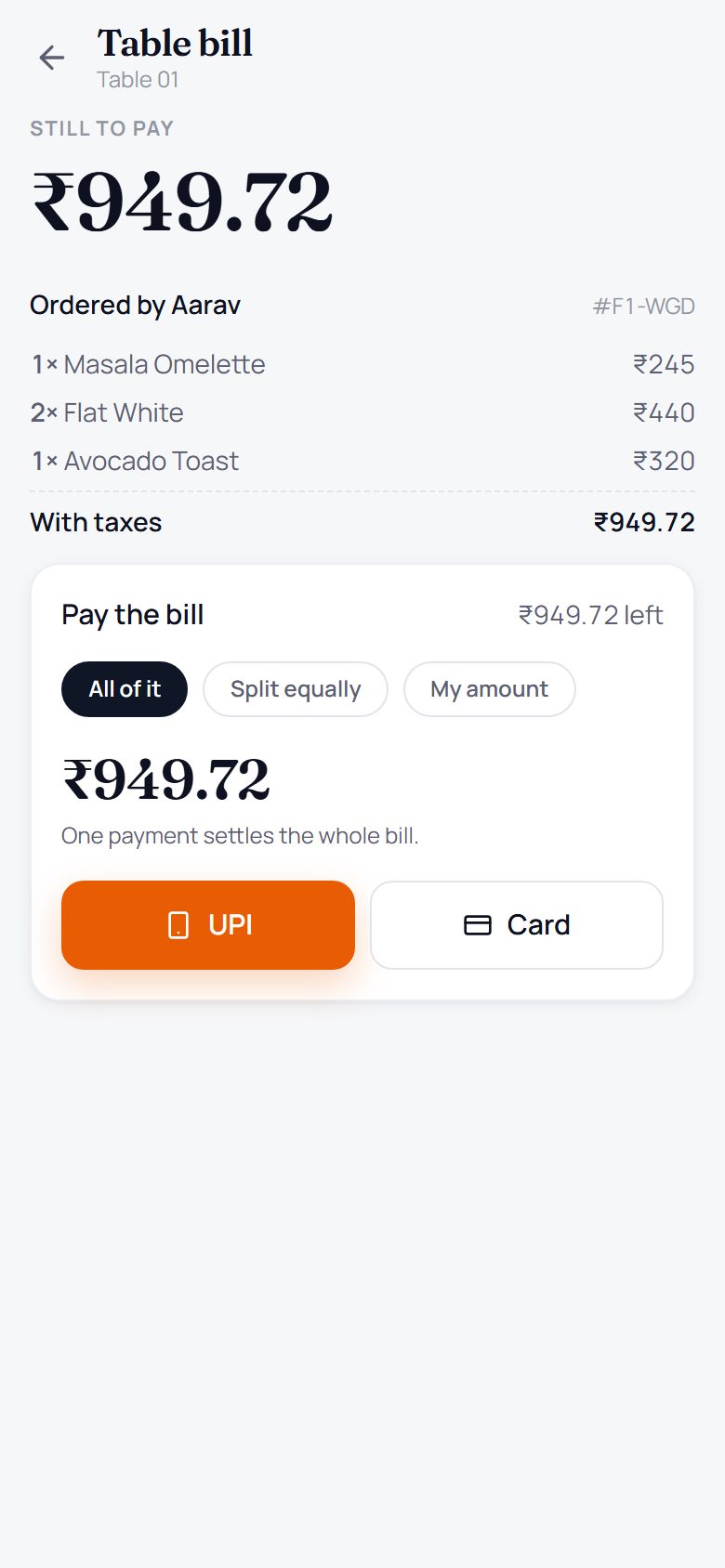 Bill split between guests