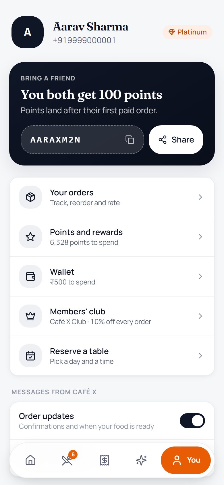 Guest profile with visits and preferences
