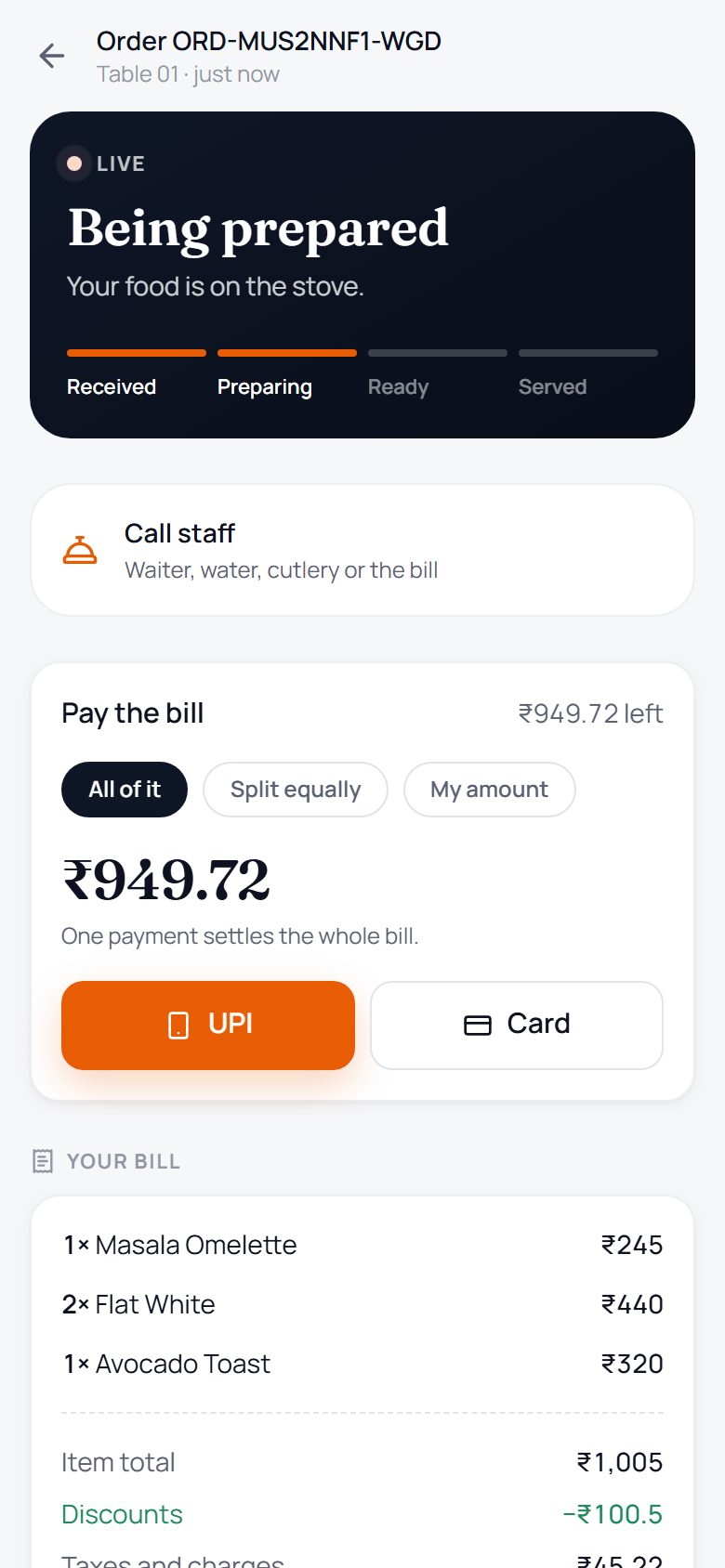 Live order tracking