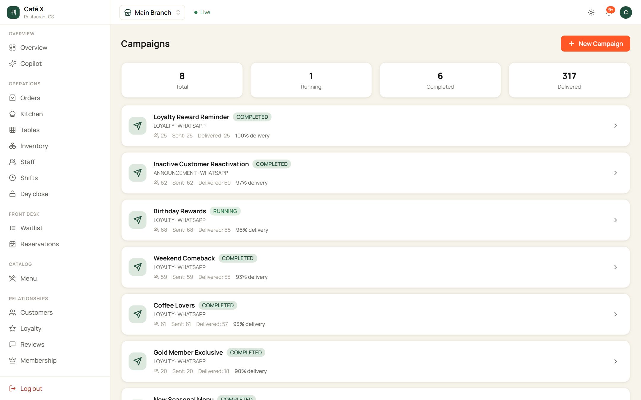 Campaigns in Restaurant OS