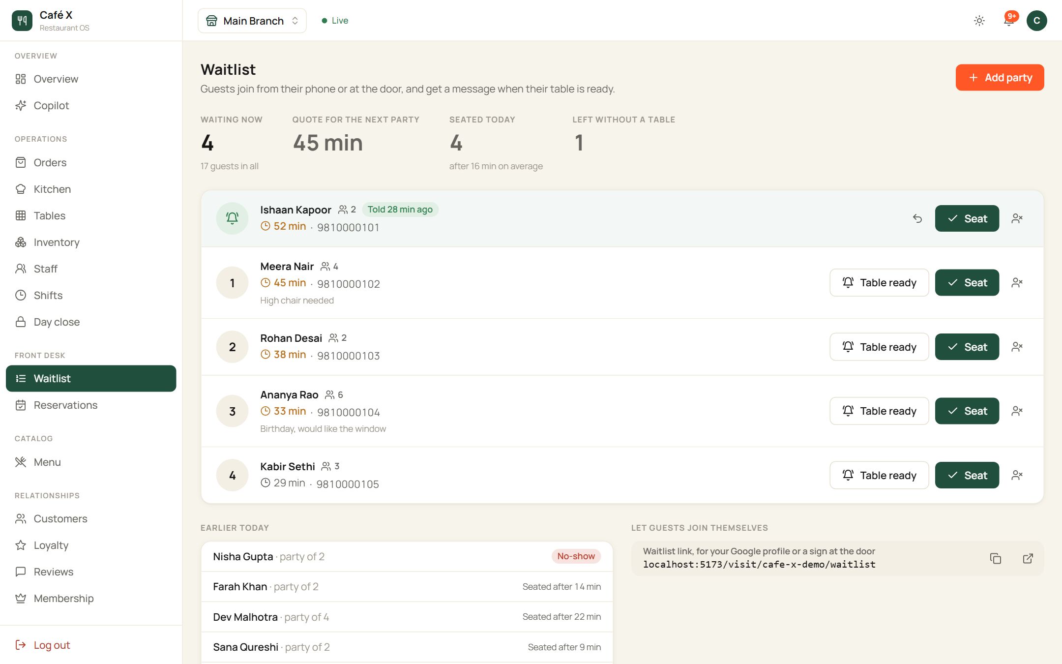 Waitlist with quoted waits